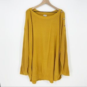 Avenue‎ Sweater Button Shoulder Textured Knit Yellow 3X Coastal Grandmother Fall